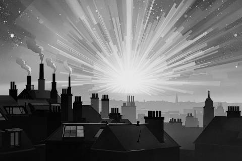 Amanecer Neón sobre Montmartre en blanco y negro