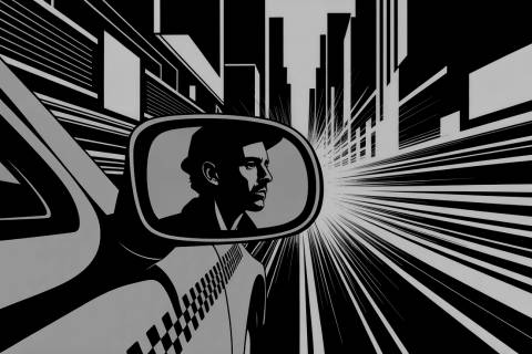 Reflejo Radial en Times Square en blanco y negro