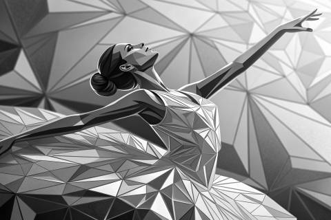 Bailarina Geométrica en Tornasol en blanco y negro