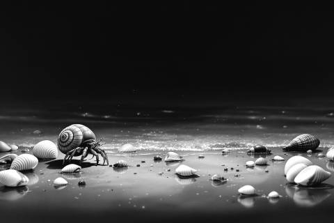Ermitaño entre Mareas en blanco y negro