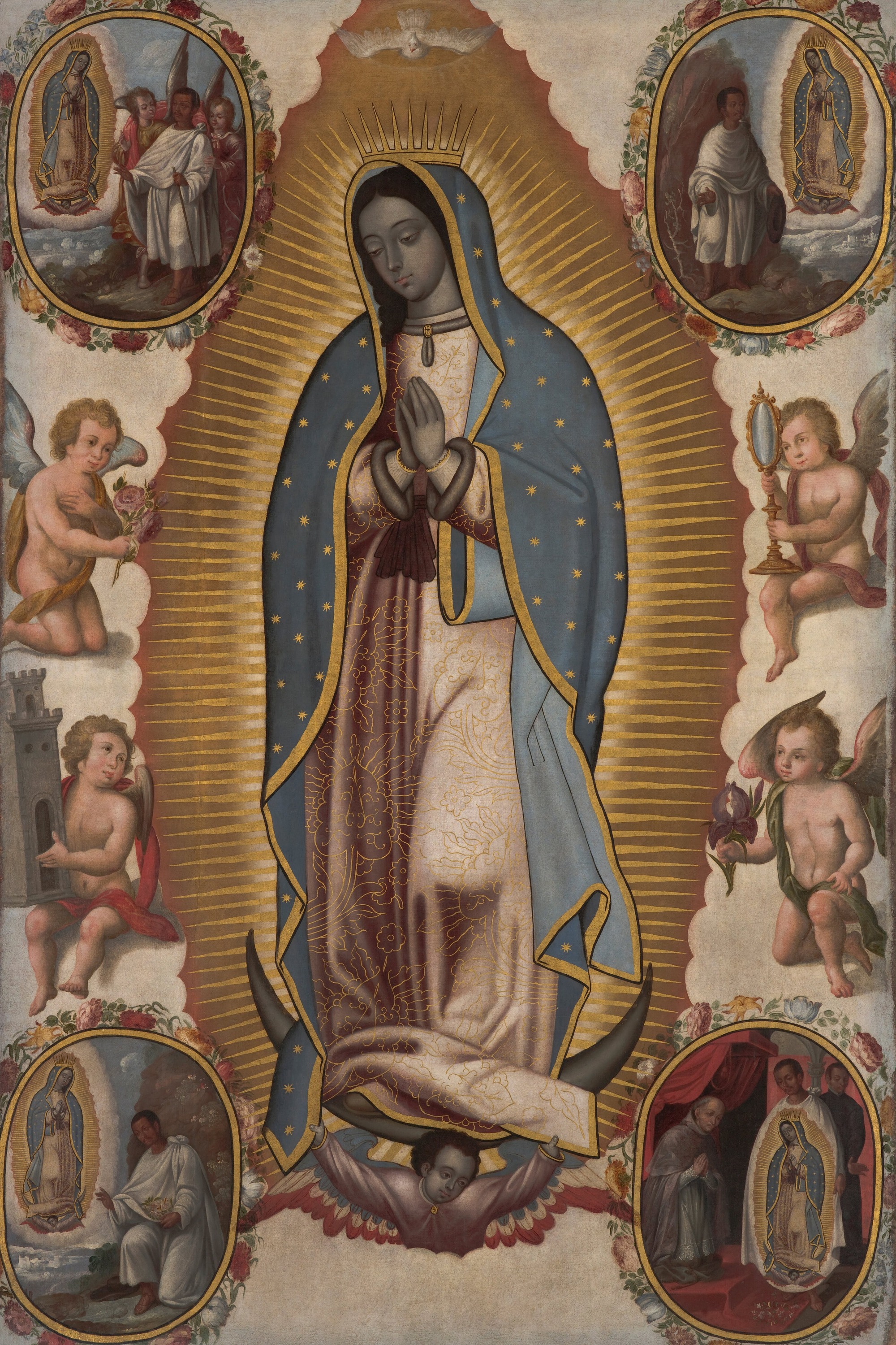 Virgen de Guadalupe con las cuatro apariciones