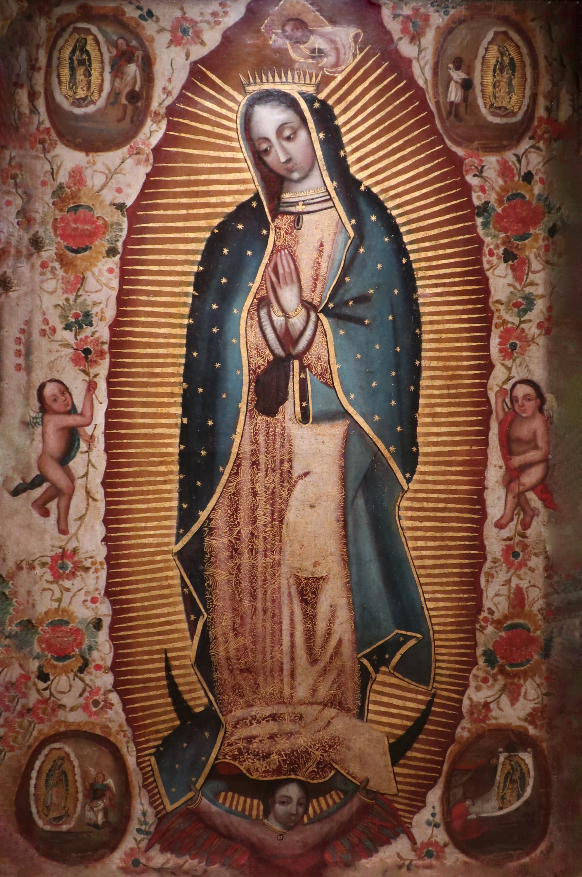 Virgen de Guadalupe entre flores, pintura novohispana