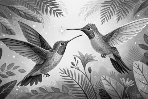 Duelo Esmeralda en Vuelo en blanco y negro
