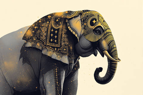Elefante Ceremonial en Polvo Dorado