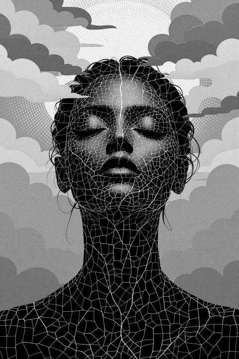 Rostro de Oro Fracturado en blanco y negro
