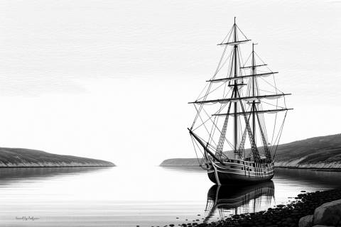 Xebec al Anochecer en blanco y negro