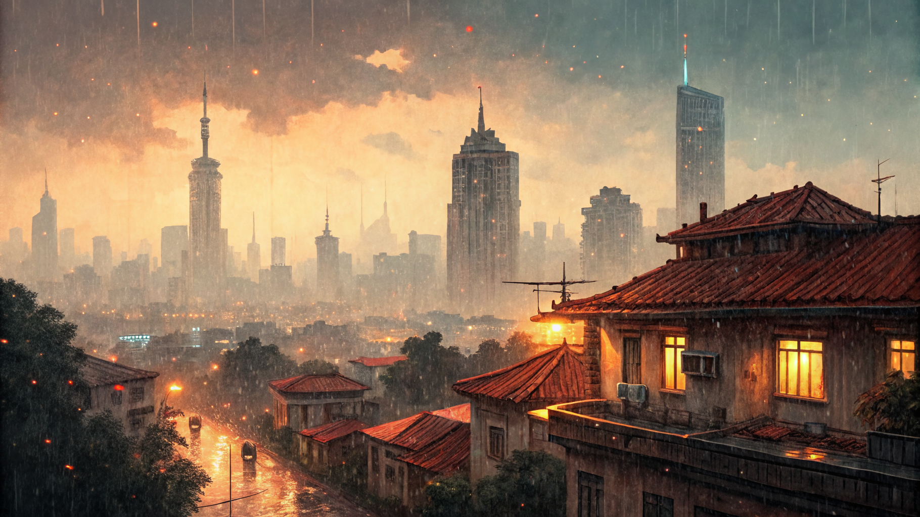 Hanói bajo Lluvia de Neón