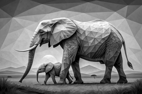 Abrazo Ocre: Ternura de un Elefante Recién Nacido en blanco y negro