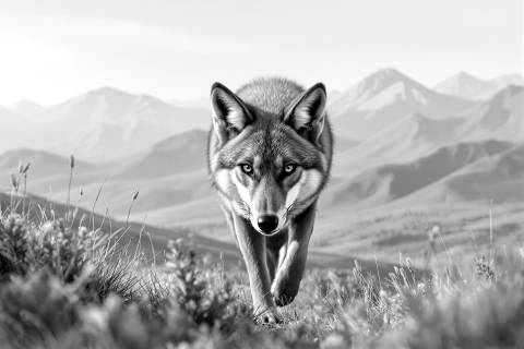 Lobo del Altiplano · Isométrico Tornasol en blanco y negro