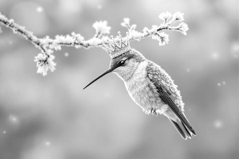 Colibrí del Alba Helada en blanco y negro