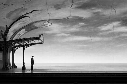 Andén de Alba Turquesa en blanco y negro