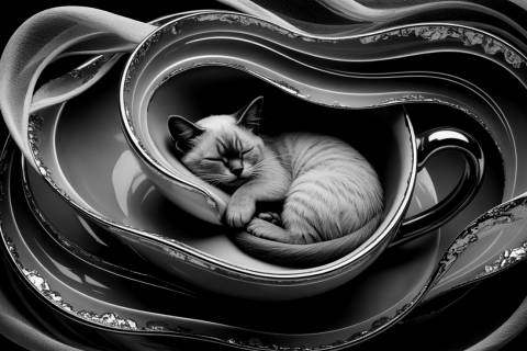 Siesta Dorada en Taza de Té en blanco y negro