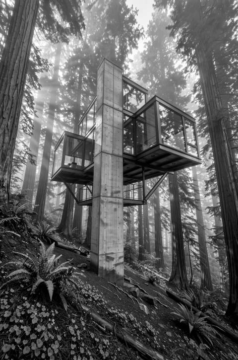 Casa en las Copas en blanco y negro