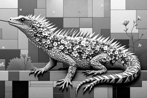 Silencio de Komodo Iridiscente en blanco y negro