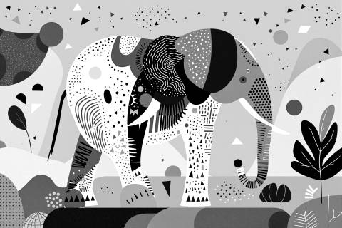 Elefante Memphis Esmeralda en blanco y negro