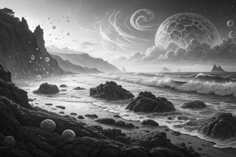 Memoria de la Caleta Azul en blanco y negro