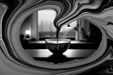 Vapor de Matcha al Anochecer en blanco y negro