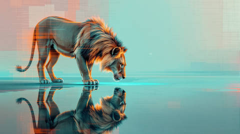 León de Turquesa: Reflejo Glitch