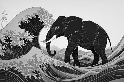 Elefante Índigo del Amanecer en blanco y negro