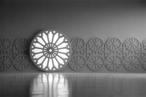 Rosetón Gótico en Grises Modernos en blanco y negro