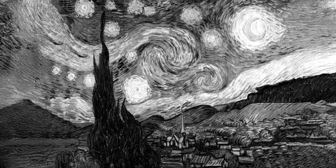 La noche estrellada, Vincent van Gogh en blanco y negro