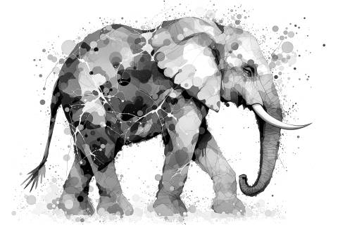 Elefante Turquesa en Marea de Tinta en blanco y negro