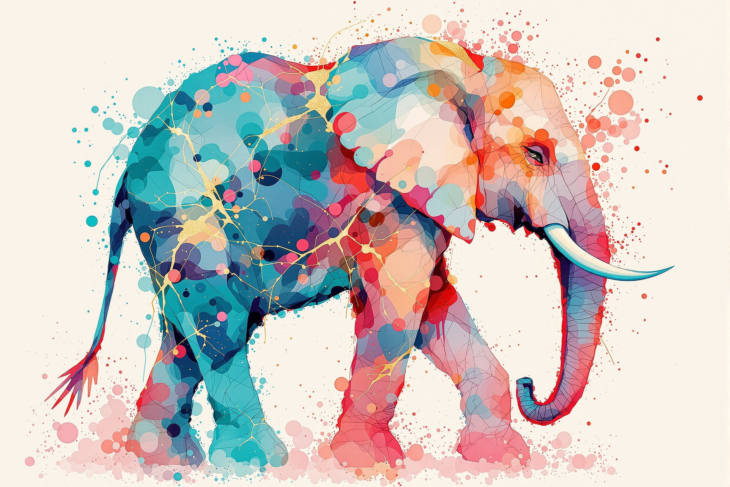 Elefante Turquesa en Marea de Tinta
