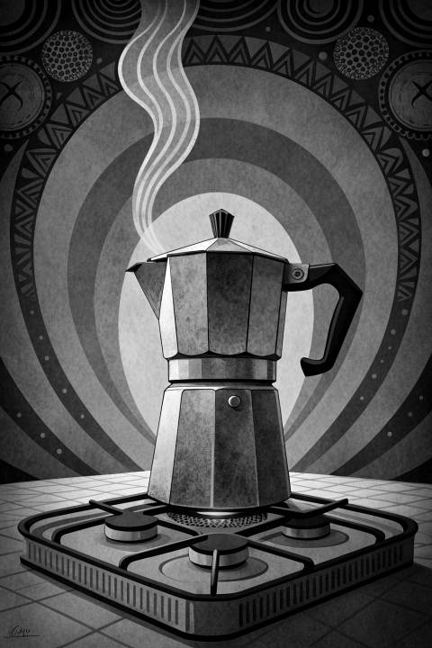Euforia de la Moka Verde en blanco y negro