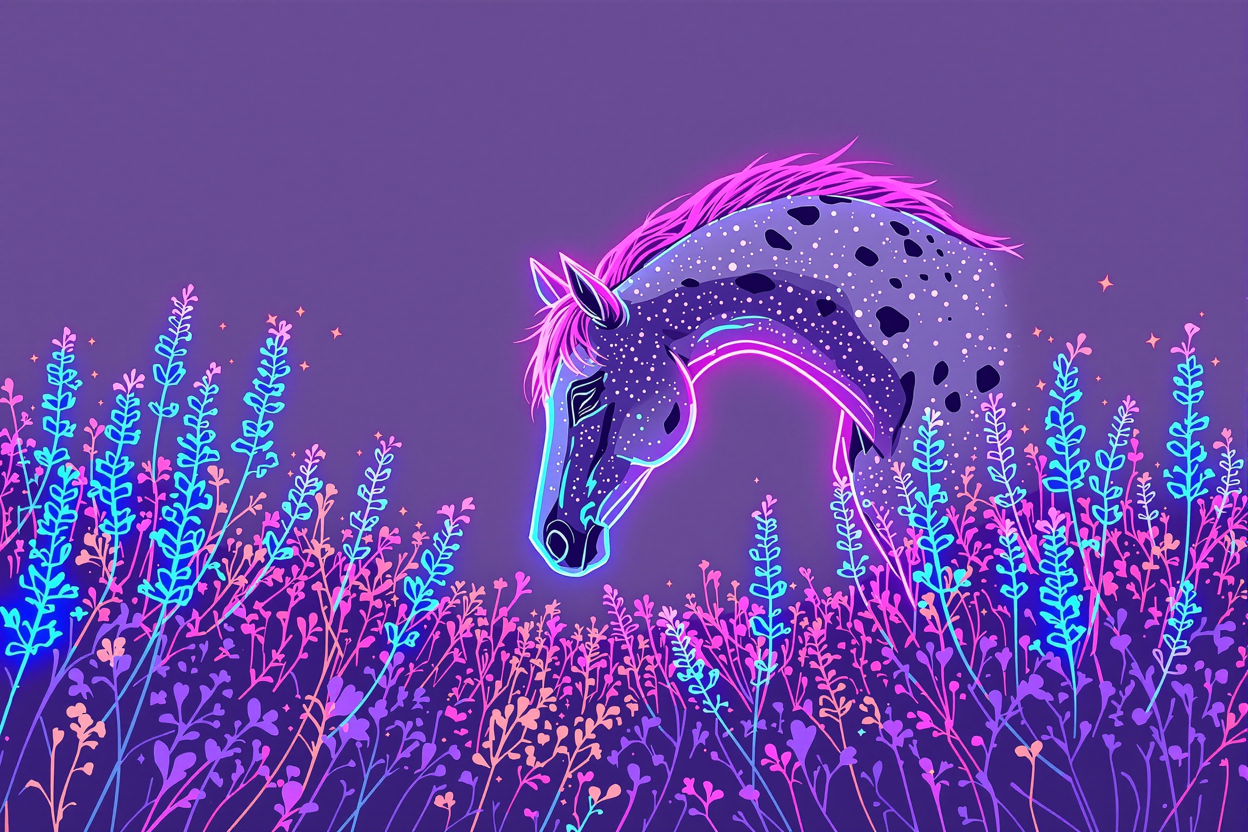 Appaloosa en Lavanda · Trazo Continuo Neón