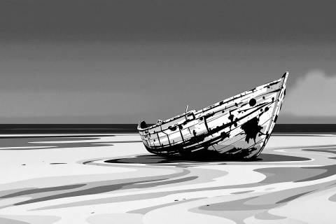Barca Varada al Crepúsculo en blanco y negro