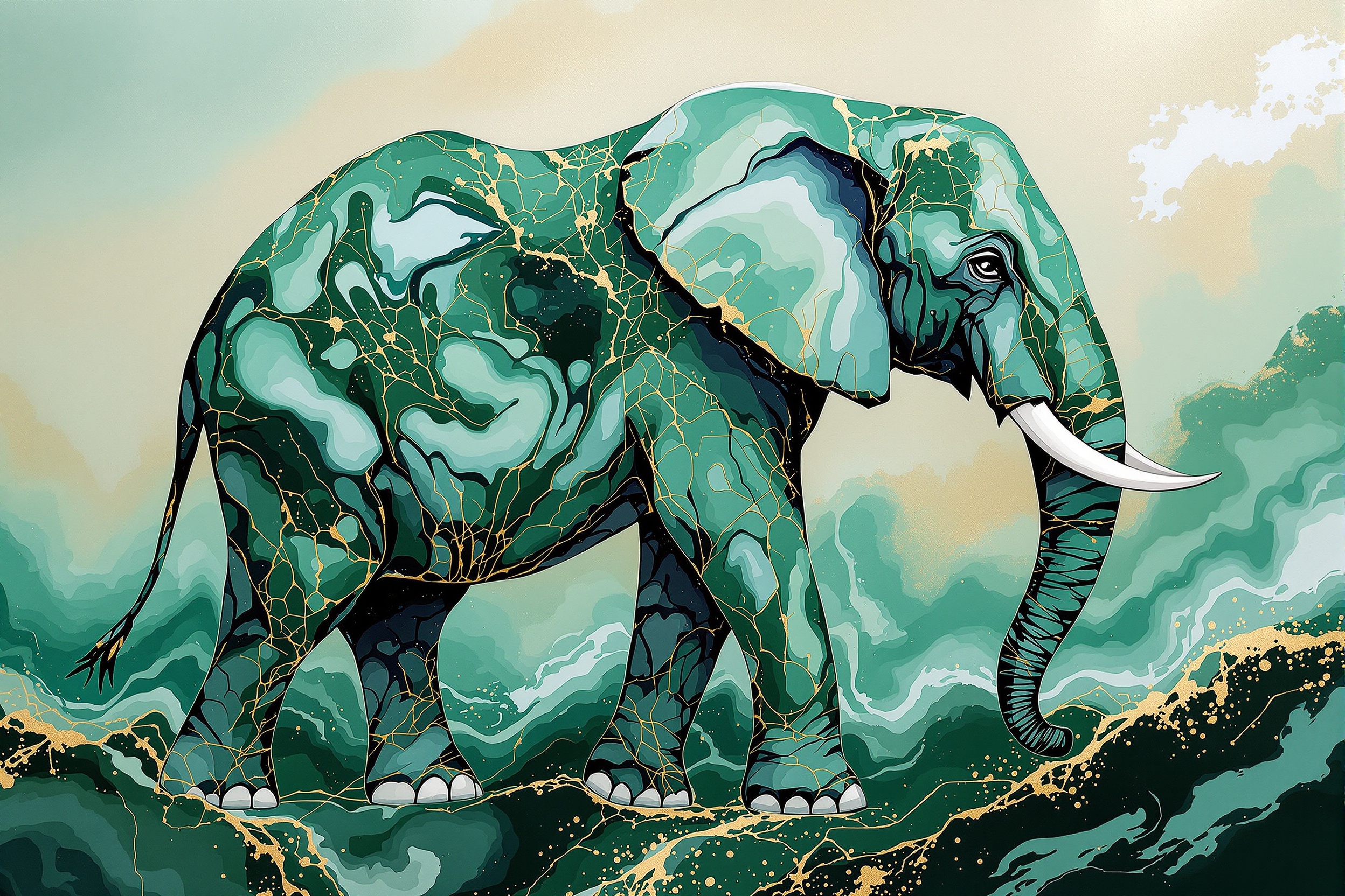 Elefante Esmeralda en Marea de Acrílico