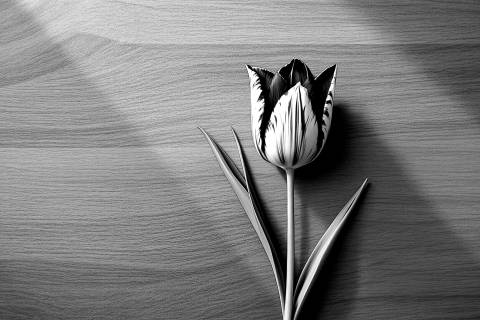 Tulipán Rembrandt bajo Luz de Luna en blanco y negro