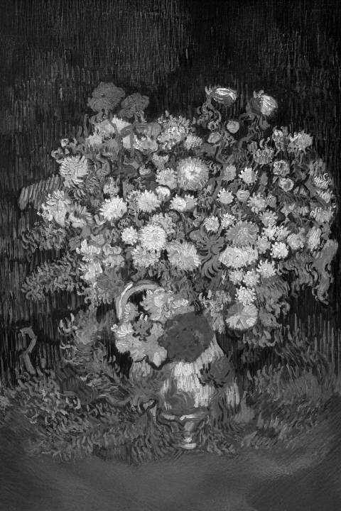 Ramo de flores en un jarrón, Vincent van Gogh en blanco y negro