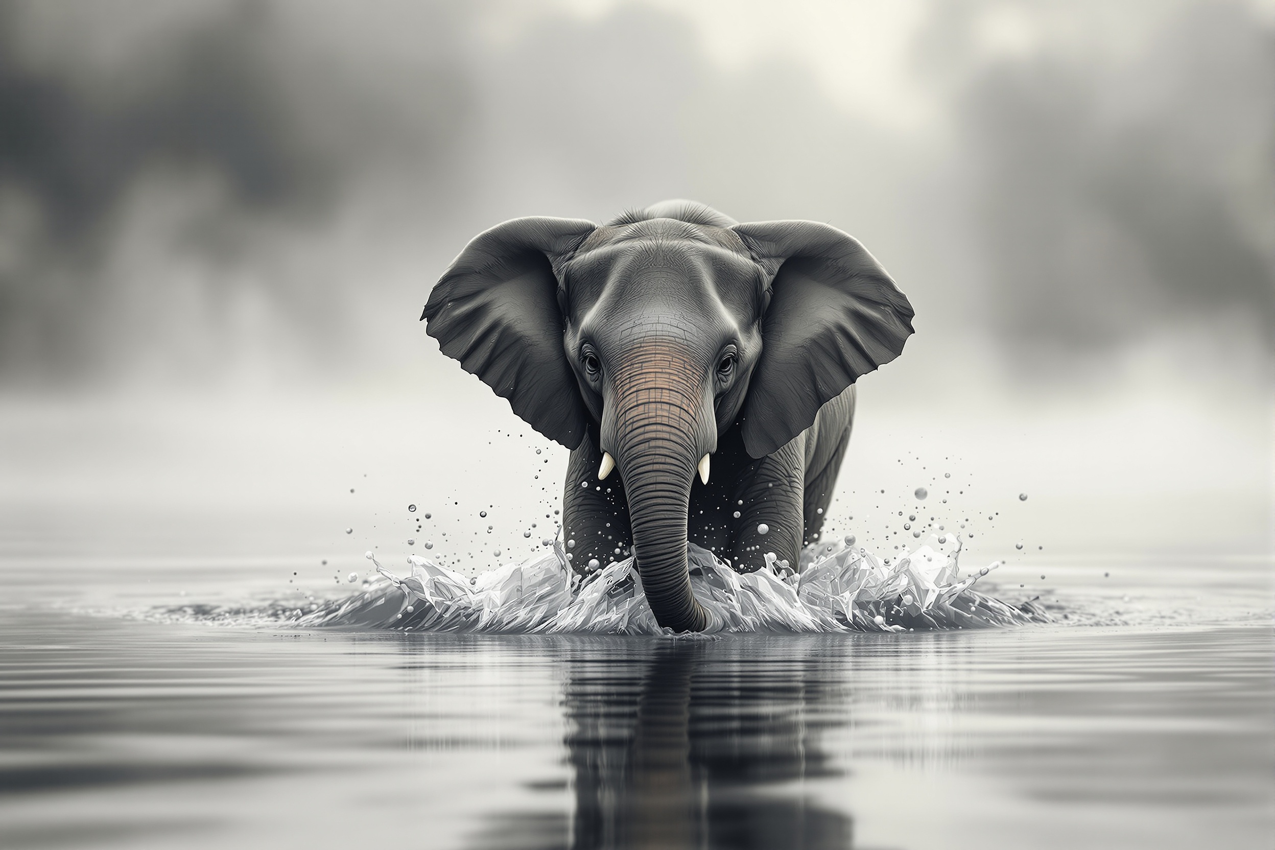 Amanecer Suprematista: Elefante en la Niebla