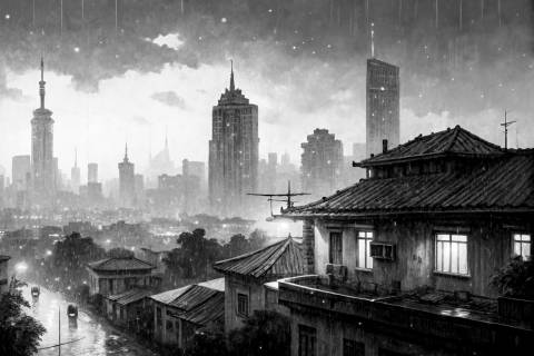 Hanói bajo Lluvia de Neón en blanco y negro