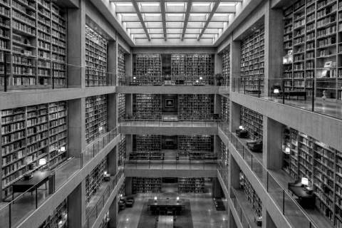 Atrio de la Biblioteca en blanco y negro