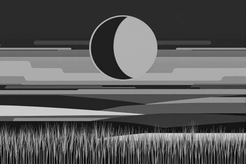 Eclipse Cobrizo sobre Trigal Bauhaus en blanco y negro