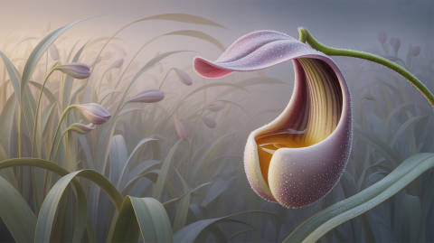 Cáliz Suspendido — Orquídea Coryanthes en Puntillismo