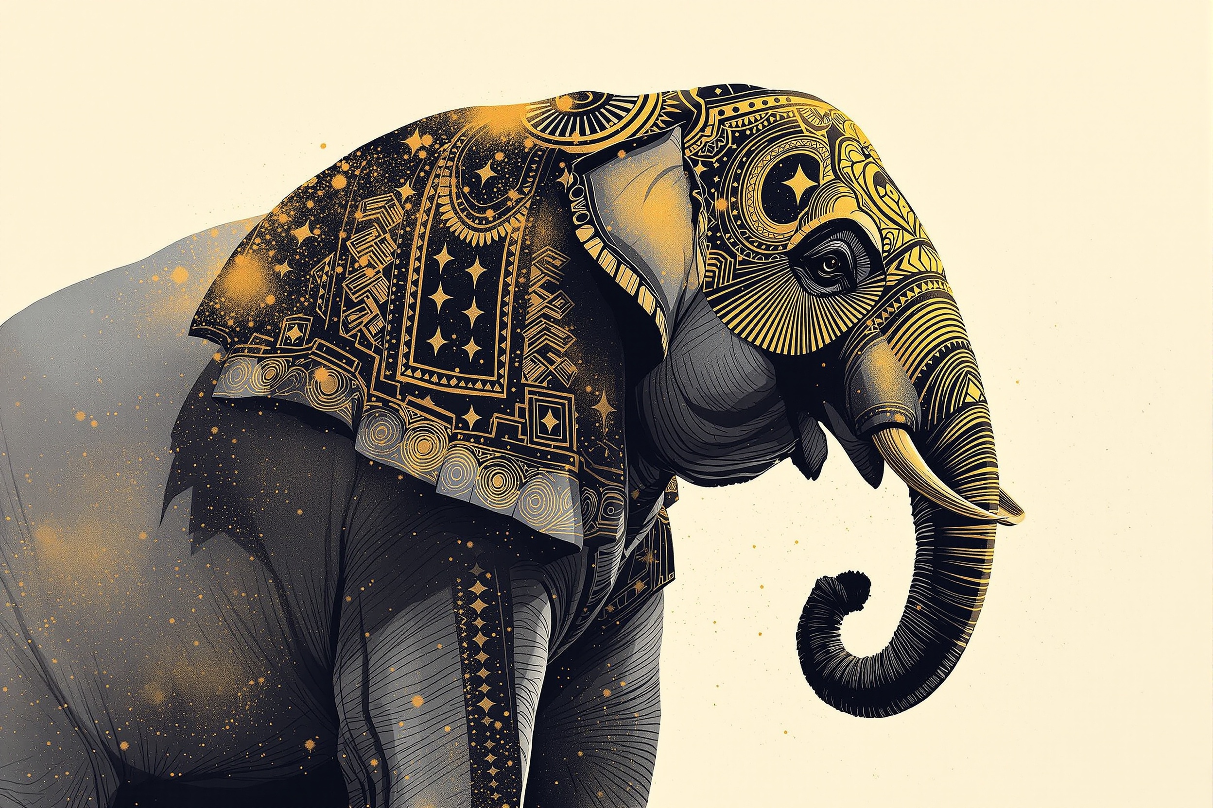 Elefante Ceremonial en Polvo Dorado