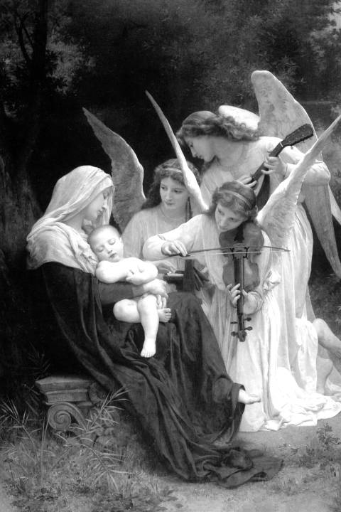 La canción de los ángeles, William-Adolphe Bouguereau en blanco y negro
