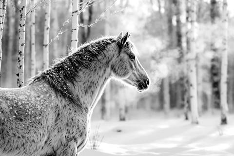 Corcel del Alba Helada en blanco y negro