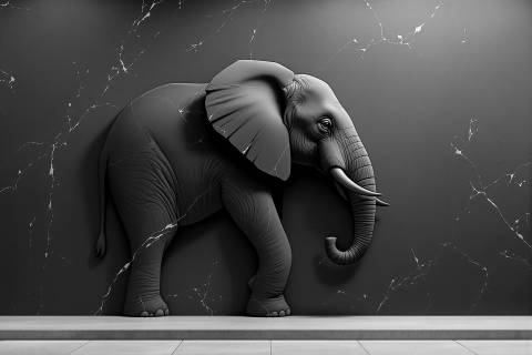 Elefante de Yeso Índigo en blanco y negro