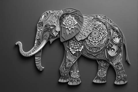Elefante Neón en Capas de Papel en blanco y negro