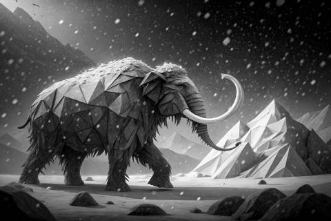 Mamut en la Ventisca Geométrica en blanco y negro