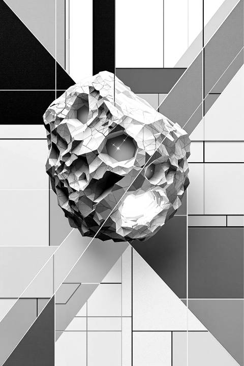 Asteroide Neoplástico en Deriva en blanco y negro