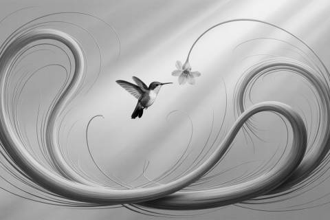 Susurro del Colibrí Infinito en blanco y negro