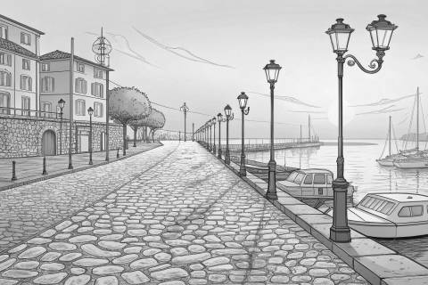 Dársena al Amanecer en blanco y negro