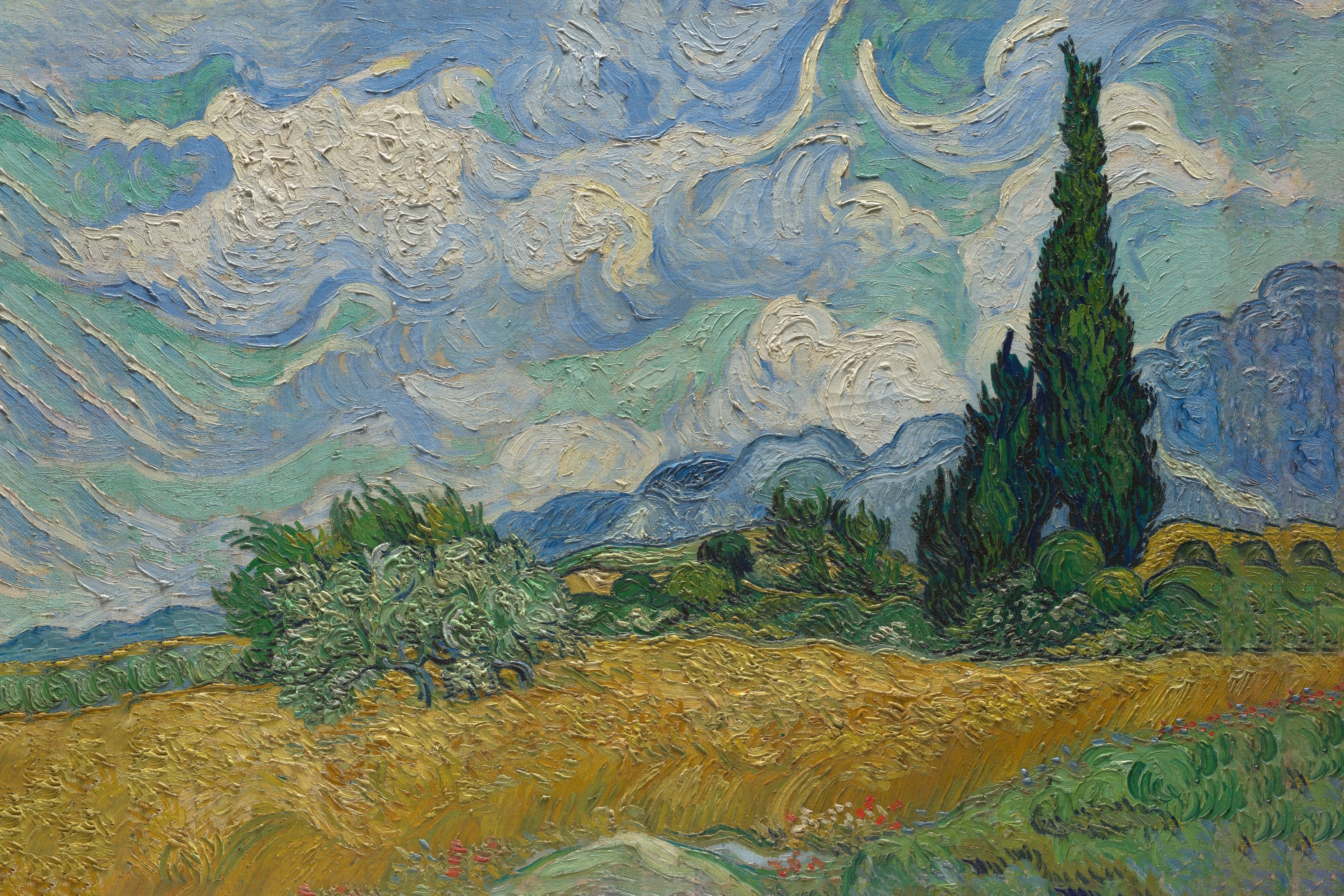 Campo de trigo con cipreses, Vincent van Gogh