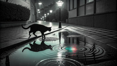 Reflejo Infinito del Gato Nocturno