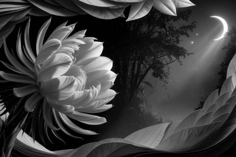Dama de Noche bajo la Luna de Índigo en blanco y negro